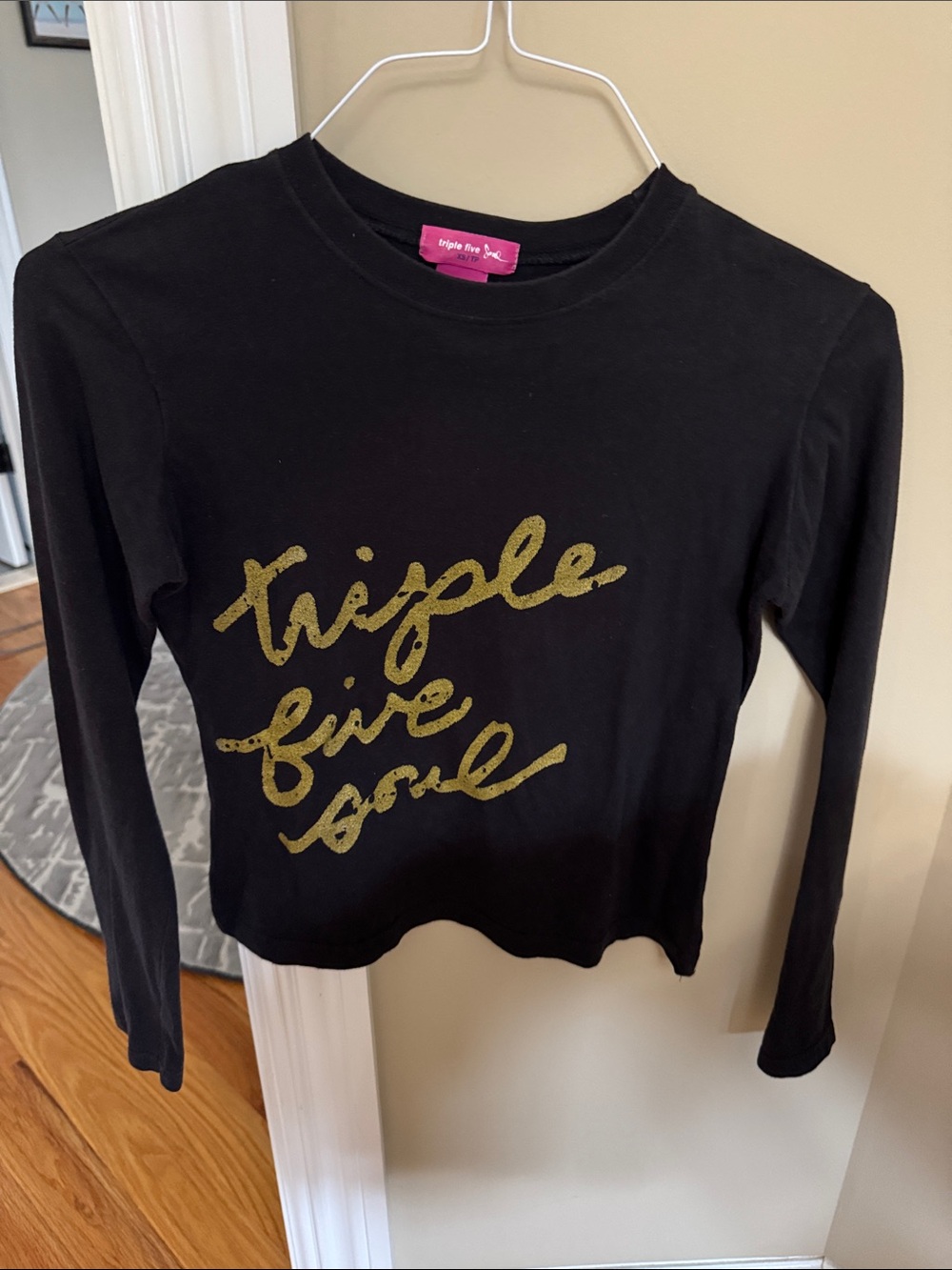Triple Five Soul Black Long-Sleeve Tee with Gold Script Logo